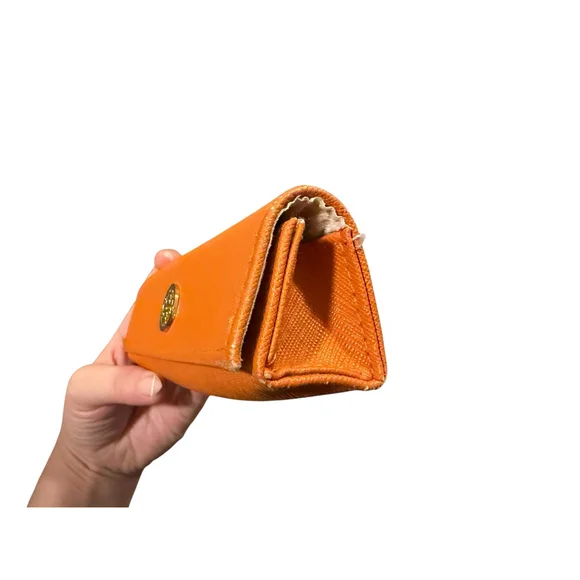 Tory Burch Glasses Case Small Magnetic Snap Close Orange - Picture 5 of 9
